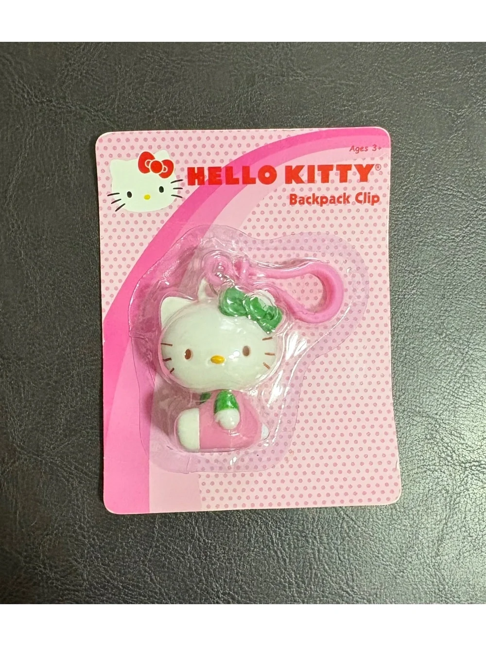 Hello Kitty Backpack Clip with Pink and Green Bow